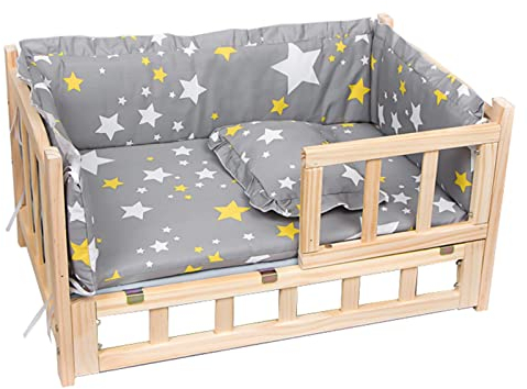 Dog Bed Hundebett Haustierbett für Mittlere/Große Hunde mit Holzrahmen, Heim-Hochleistungs-Hundecouch-Sofa mit Zaun, Mehrere Größen S, M, L, XL, Einfach Zusammenbauen