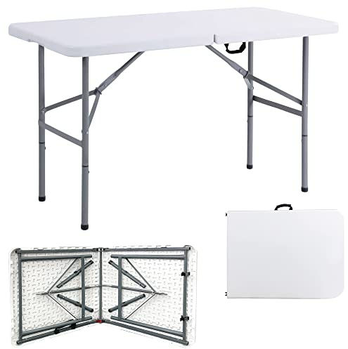 Crystals 4 Feet Folding Trestle Table Heavy Duty with Locking System Multi Purpose Indoor Outdoor Picnic BBQ Party - White