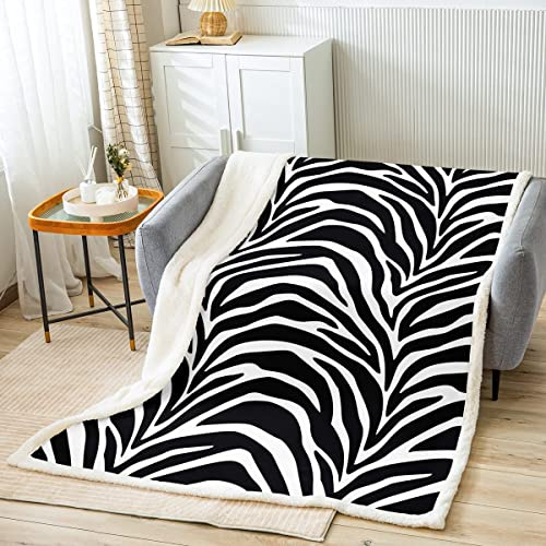 Zebrastreifen Kuscheldecke 150x200cm Zebramuster Wohndecke Schwarz-weiß Bedrucktes Erwachsene Hautstruktur Decke 100x130cm Luxus Zoo Tierhaar Flanell Fleecedecke Zimmer Dekor