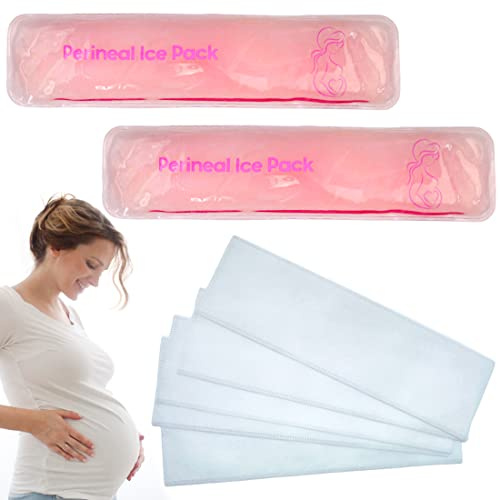 Reusable Perineal Ice Packs for Postpartum & Hemorrhoid Pain Relief, hot & Cold Pack for Women After Pregnancy, 2 Ice Pack and 3 Cover. (Pink＆Non-Woven Cover)