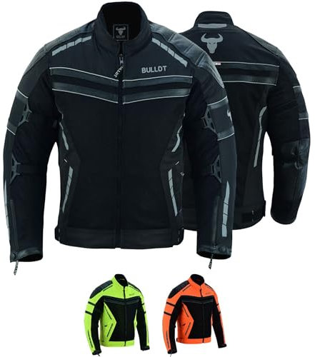 BULLDT Motorradjacke Herren sommer mit abnehmbar CE-Protektoren & Thermo-Futter - leichte Sommerjacke ATV Quad Scooter mit Tech-Mesh-Netz 360° Sicherheits-Reflektoren & Zipper-Taschen Schwarz - 56