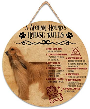 CustonCares Dogs Rules Hausschild Willkommen Haustürschild Hund Pfoten Druck Veranda Dekor Retro Holzschild Einweihungsgeschenke 30,5 x 30,5 cm rund