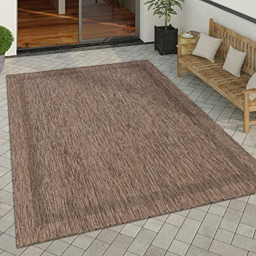 Paco Home Outdoor Teppich wetterfest & pflegeleicht Flachgewebe in Sisal-Optik mit Bordüre UV-beständig Modern für Balkon, Terrasse, Garten, Wohnzimmer, Grösse:120x160 cm, Farbe:Braun