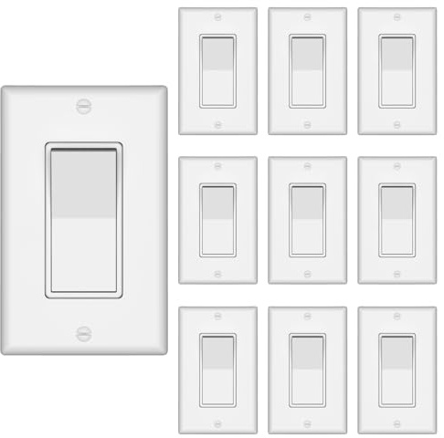 ThunderWay Single Pole Decorator Wall Light Switch with Wall Plate, 15A 120V/277V, On/Off Paddle Switch, Residential Grade - UL Listed, White (10)
