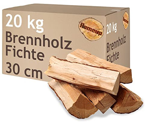 Brennholz Fichte Kaminholz 20 kg Holz 30 cm Für Ofen und Kamin Kaminofen Feuerschale Grill Feuerholz Holzscheite Wood Kammergetrocknet Flameup