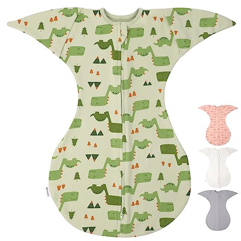 Knirose Pucksack Baby Übergangsschlafsack mit Anti-Erschrecken Funktion, Arme hoch Position, Baby Schlafsack mit Doppelreißverschluss für einfaches Windelwechseln (Grün, 0-3 Monate)