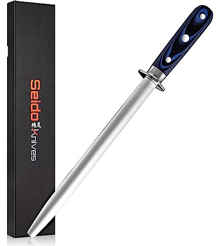 Seido Knives Kanpeki 10-Inch Diamond Sharpening Rod - Professional Knife Sharpening Steel for Chef and Home Cook - Ensures Knife Safety and Sharpness