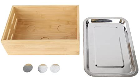 Mesa Mini Barbacoa Grill, Horno para Calentar Barbacoas, Caja para Calentar Brochetas, Estufa de Parrilla para Barbacoa con Calentamiento de Velas de Bambú con Placa de Acero Inoxidable(31x21x9,5 cm)