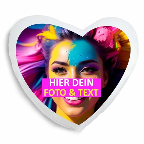 Kiwistar - Foto-Kissen 44x40 cm - Herz - selbst gestalten - weiß - Foto - Wunschtext - individuell Bedruckt - mit Kissenfüllung - 100% Polyester - personalisiert - Geschenkidee - Kopfkissen
