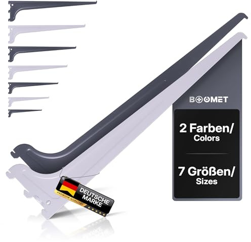 BOOMET Regalträger für Wandschienen · Länge: 40cm · Farbe: Anthrazit · Menge: 4 · Regalhalterung für Wandregal Metall · Regalsystem Regal Winkel Halterung Wand