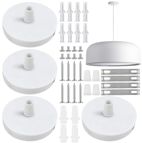 4 Stück Baldachin Lampe, Metall Weiß Deckenbaldachin 80mm, Baldachin Licht Anhänger Lampenbaldachin Kit, Deckenleuchte Anschluss Metall Anschlussdose, Baldachin Licht Zubehör