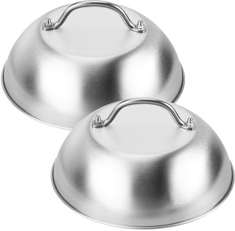 TYSM-CC Burgerglocke 2 Stück Schmelzkuppel Abdeckhaube Tellerglocke Speiseglocke 304 Edelstahl Schmelzglocke mit Verbrühungsschutzgriff für Cheeseburger schmelzglocke Burge Hamburgern