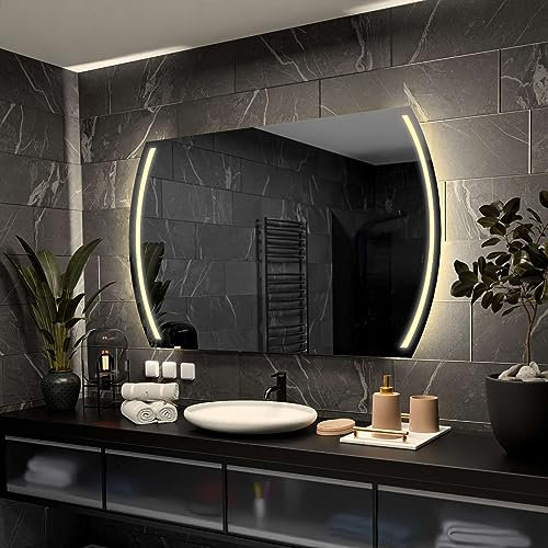 Alasta Kair Spiegel Gerundet mit Licht 140x90 cm NeutralWeiß Badezimmer Spiegel mit Beleuchtung LED Badspiegel Wandspiegel Badezimmerspiegel mit Beleuchtung