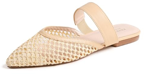 Feversole Womens Flat Pointed Toe Slingback Shoes，Scarpe da Ballettoda Donna Punta Appuntito Cinturino Regolabile Sandali Beige 38 EU