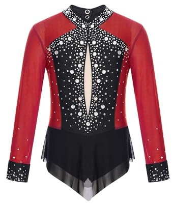 JEATHA Leotardo Brillantes Para Niñas Traje Con Falda De Tul Manga Larga Maillot De Patinaje Artístico Gimnasia Rítmica Body De Bailarina Actuacion borgoña 9-10 años