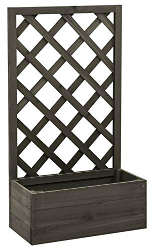 Rantry Casa Fioriera con Traliccio e Grigliato Esterno in Legno Grigio 50x25x90 cm Massello di Abete