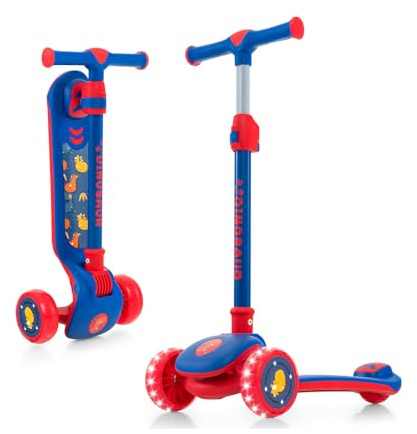 GOPLUS Kinder Roller, Klappbarer Scooter mit Verstellbarem Lenker, LED Rädern, Tretroller mit Neigen-zum-Steuermechanismus für Kinder im Alter von von 3-6 Jahren (Blau)