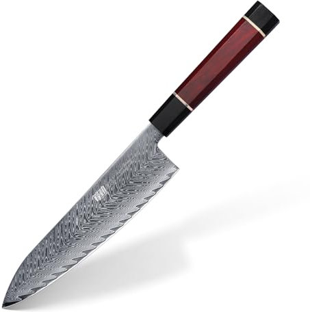 FINDKING Coltello da Chef Giapponese da 8 Pollici, Coltello da Cucina in Acciaio Damasco di Alta Qualità, Coltello Gyuto Multifunzionale, Eccezionale Prestazione di Taglio (Serie Samurai)