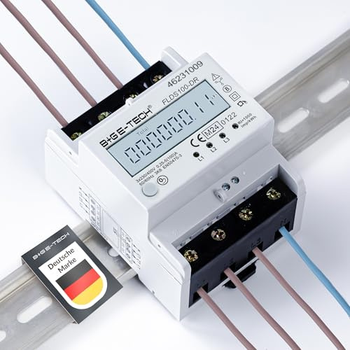Stromzähler [FLDS100-DR] für Hutschiene mit Tageszählwerk (rückstellbar) und Lastanzeige, Drehstromzähler 100A, 3,9TE, S0, digital LCD beleuchtet (Weiß - M25)