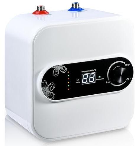 10L Electric Water Heater,1.5KW Under Sink Water Heater,Small Compact Tank Storage,Instant Water Heater with LED Digital Display & Temperature Knob,Water Heater for Sinks Wash Basins Shower