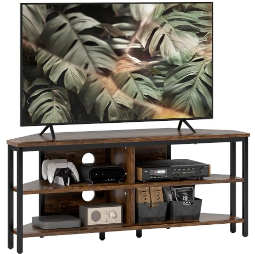 HOMCOM Corner TV Stand Cabinet Cable Holes for TVs up to 50 Rustic Brown | Storage Shelves, Living Room, Bedroom
