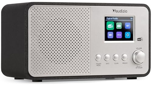 Audizio Avio - Kompaktes DAB Plus Radio mit Bluetooth, Digitalradio, FM & UKW, AUX, 30 Watt Lautsprecher, 40 Speicherplätze, Küchenradio mit Display, Radiowecker mit Sleeptimer, Auto-Suchlauf - Silber