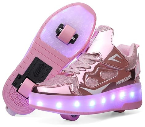 Hiseng Schuhe mit Rollen für Mädchen 27-40EU, Schuhe mit Rollen für Jungen Rollschuhe Schuhe 2-in-1 Roller Schuhe Schuhe mit 2 Rollen Kinder Outdoor Turnschuhe Turnschuhe mit Rollen Versenkbarer