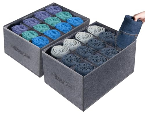 Carehabi Organizzatore di Divisori per Abbigliamento Set di 2, Scatola Pieghevole per Armadio a 24 Celle in Rete, Organizzatore di Cassetti di Grande Capacità per Maglione Pantaloni Biancheria Intima