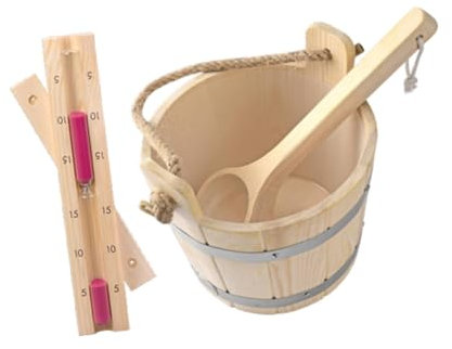 Gralara Saunaeimer aus Holz mit Schöpfkelle, 5 l, Sanduhr, Saunazubehör-Set für den Saunaraum