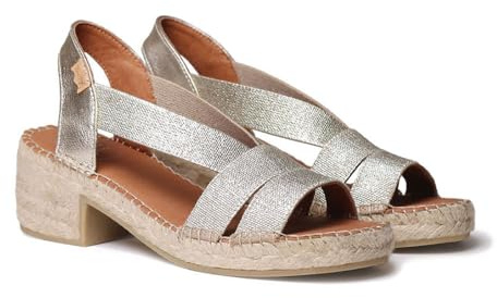 TONI PONS - Sandalias de tacón Ancho, con Base de Esparto,espadril,Suela de Goma,Tiras elásticas, para: Mujer