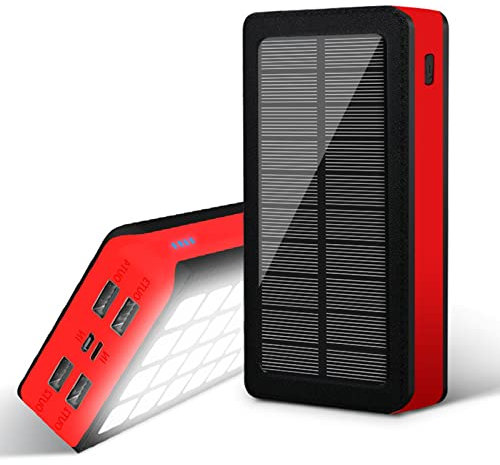 Topyond Solar Power Bank, 30000mAh Portable Charger with 32 LED Light and 4 USB Ports, Fast Charging Solar Panel for Camping, Home Storage, Use During Power Outages