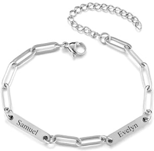 Zysta Personalisierte Armband Damen Glieder Armkette Verstellbarer Gliederkette Armband mit Gravur Freundschaftsarmbänder für Mädchen Frauen Geschenk (Silber- 2 Plättchen)