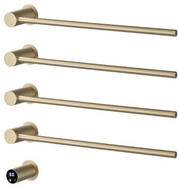PINCHU Scaldasalviette 47X8X66CM con Timer e Controllo della Temperatura (25℃- 53℃) 53W, 4 Barre Scaldasalviette in Acciaio Inox 304 Scaldasalviette Elettrico da Parete, Oro Spazzolato