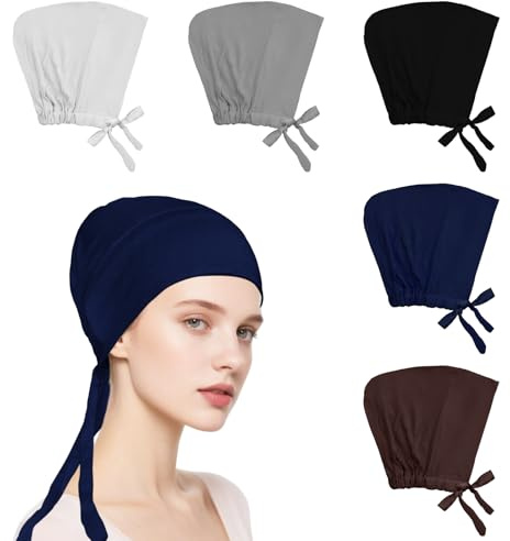 Avxzbef 5Pcs Islamic Muslim Under Hijab Cap Inner UnderScarf for women Inner Under Scarf Hat Hijab Cap with Tie Back Closure