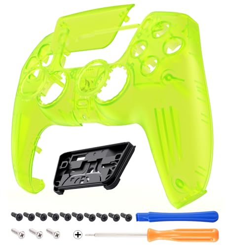 eXtremeRate Luna Redesigned Front Shell Touchpad Compatible with ps5 Controller BDM-010 020 030 040 050, Clear Lime Green Replacement Faceplate Case Touch Pad Cover Compatible with ps5 Controller