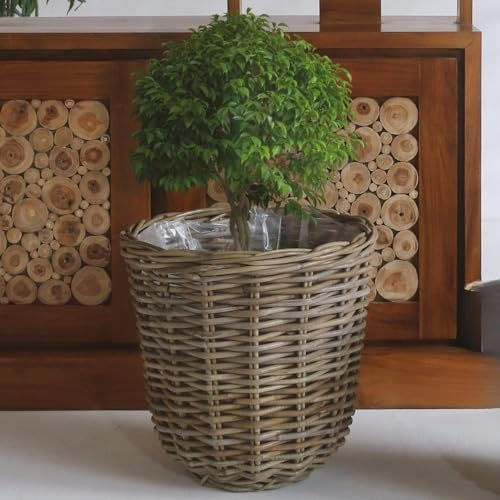 LEBENSwohnART Natur Rattan Pflanzkorb BORKUM Kubu Grey ca.40cm Pflanztopf Übertopf Korb Aufbewahrungskorb