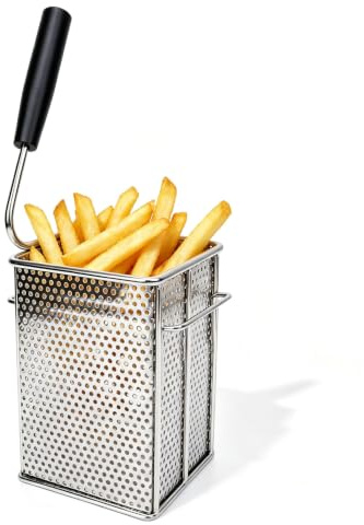 Stainless Steel Pasta Basket for Boiling, Ultrafine Mesh Blanching Basket Pasta Noodle Strainer Inserts for Pots Noodle Filter Deep Fryer Baskets with Handle for Home Kitchen Cooking