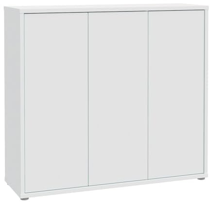 Forte Alice Springs Schuhschrank 100 110, moderner Flurschrank mit 3 Türen und 8 Einlegeböden, Holzwerkstoff, Secret Grey, 109,2 cm breit x 99,1 cm hoch x 34,9 cm tief
