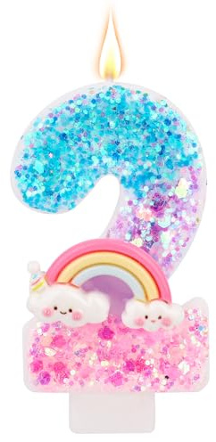 Candele di Compleanno Arcobaleno con Numero, Candele di Compleanno a Forma Macaron Articoli per Feste a Tema Cartoni Animati Decorazioni per Torte Arcobaleno (Numero 2)