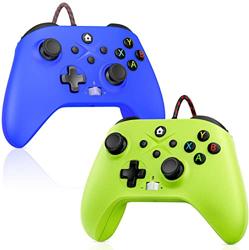 Dinosoo 2 Pack Wird Controller for PC/XBOX-One/X/S [Need Windows Upgrade Built Adaptive Gaming Turbo/Vibration/Gyro/Wake-up function 3.5 mm Audio