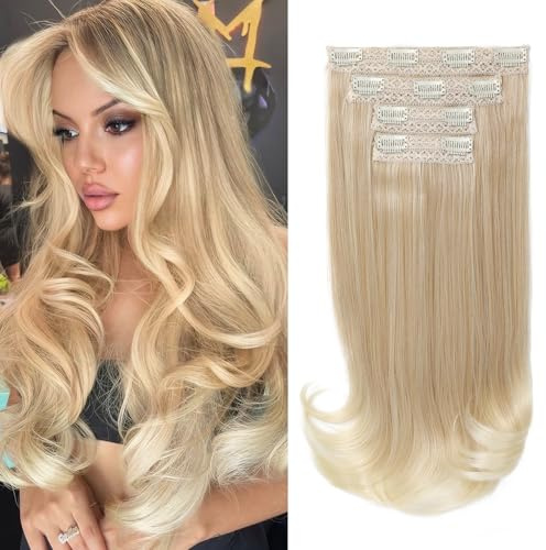 REECHO Clip-in Extensions - 4PC Hair Extensions Clip in Haarverlängerungen 40 cm, Layer-Cut, natürlich aussehende Haarteile mit unsichtbarem weichem Tressenband - Dunkelblond mit hellen Spitzen