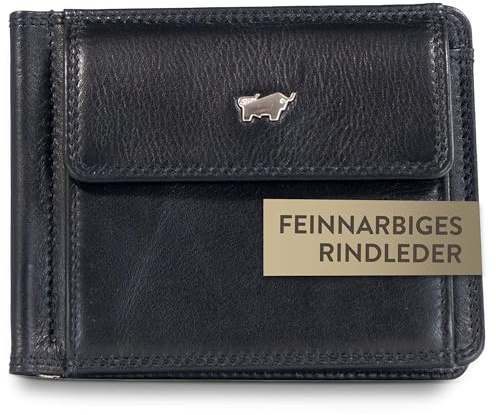 BRAUN BÜFFEL Herren Geldbörse aus echtem Rindsleder Golf mit RFID Schutz - Dollarclip 6 Kartenfächern - Edles Schwarz