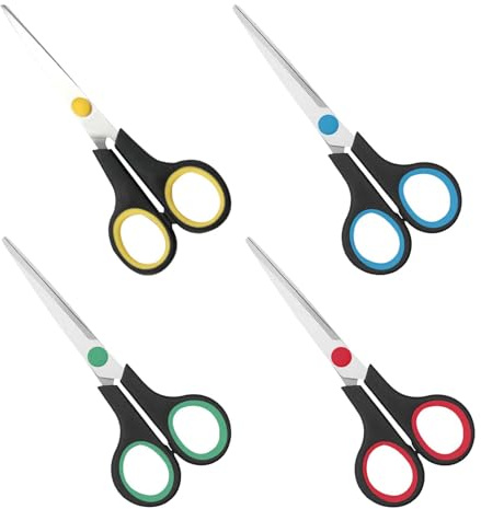 4pcs Craft Scissors for Adults with Cover, for Home Office School 6.3inch | Stainless Steel, Small Scissors Suitable for Sewing, Packaging, and Crafts, Available in Red, Yellow, Green and Blue