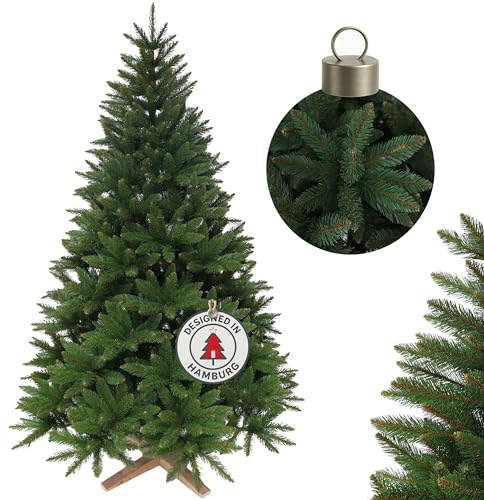 Hochwertiger künstlicher Weihnachtsbaum 210cm mit Holzfuß - Premium Weihnachtsbaum künstlich mit dichtem 3D PVC Nadelkleid, Schnellaufbau, Tannenbaum künstlich als Weihnachtsdeko