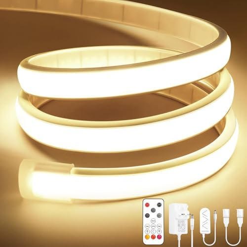 Lamomo COB LED Strip Light 10M,Natural White Dimmable Neon Rope with Remote | Adhesive,IP65 Waterproof,Quick Connect,Flexible Silicone,4000K,Cuttable for Bedroom,Kitchen,Outdoor,24V,CRI 90+,10mm Width