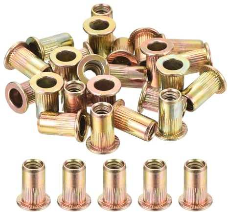 QUARKZMAN 110Pcs Rivet Nut A Tête Plate, #10-24 Insert Fileté En Acier Au Carbone Corps Moleté Finition Zinguée