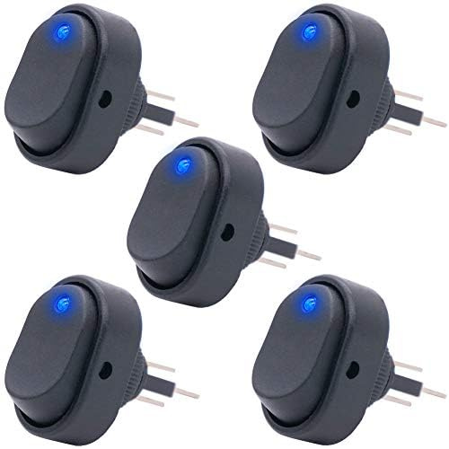 Gettimore 5 Stück 12 V 30 A blaue LED-Wippschalter für Auto, Boot, Anhänger, Wohnmobil, Marine, SPST ON/OFF-Kippschalter mit beleuchtetem Licht, 3-polig, wasserdicht