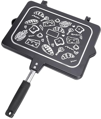 Haofy Poêle à Griller avec Revêtement Antiadhésif, Presse Double Face, Poêle à Griller pour un Chauffage Uniforme, Plaques de Cuisson Gaz Induction pour Petit-déjeuner, Paninis,