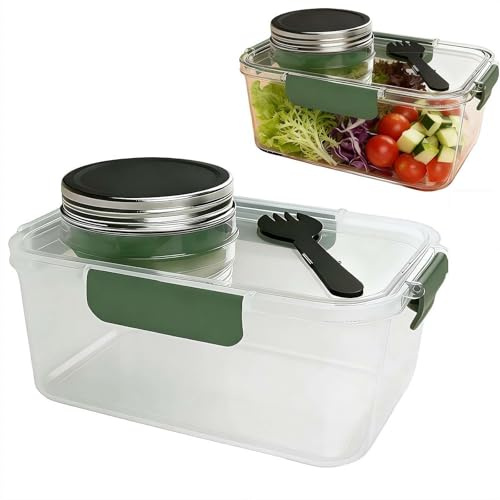 Salad Pod Le pod à salade original, capsule à salade en verre avec ouverture latérale, récipient à salade portable, boîte à collation avec couvercle anti-fuite, convient pour la maison, les voyages