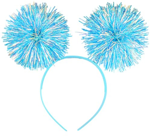 Kinder-Stirnbänder, glitzerndes Lametta mit flauschigen Kugeln – funkelndes Bommel-Haar-Accessoire für Party, Auftritt, Cosplay (blau)